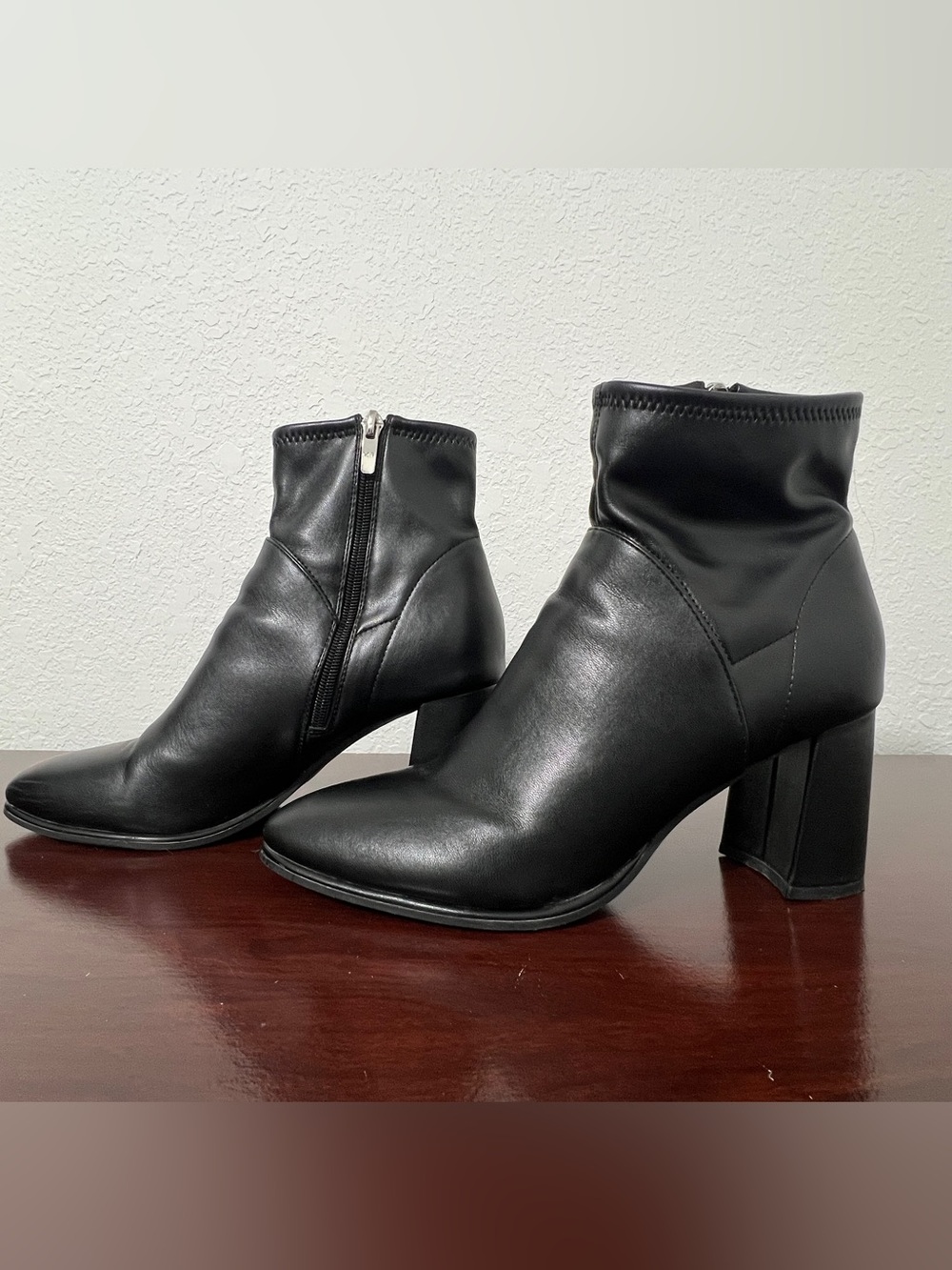 Marc Fisher Black Faux Leather Ankle Booties with Block Heel